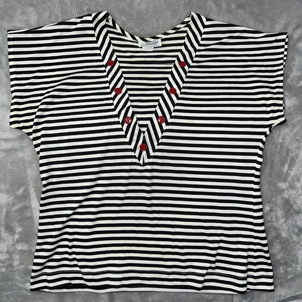 Sunny South Fashion Dallas Vintage 60s Womens 16 V-Neck Top 50/50 Striped Knit